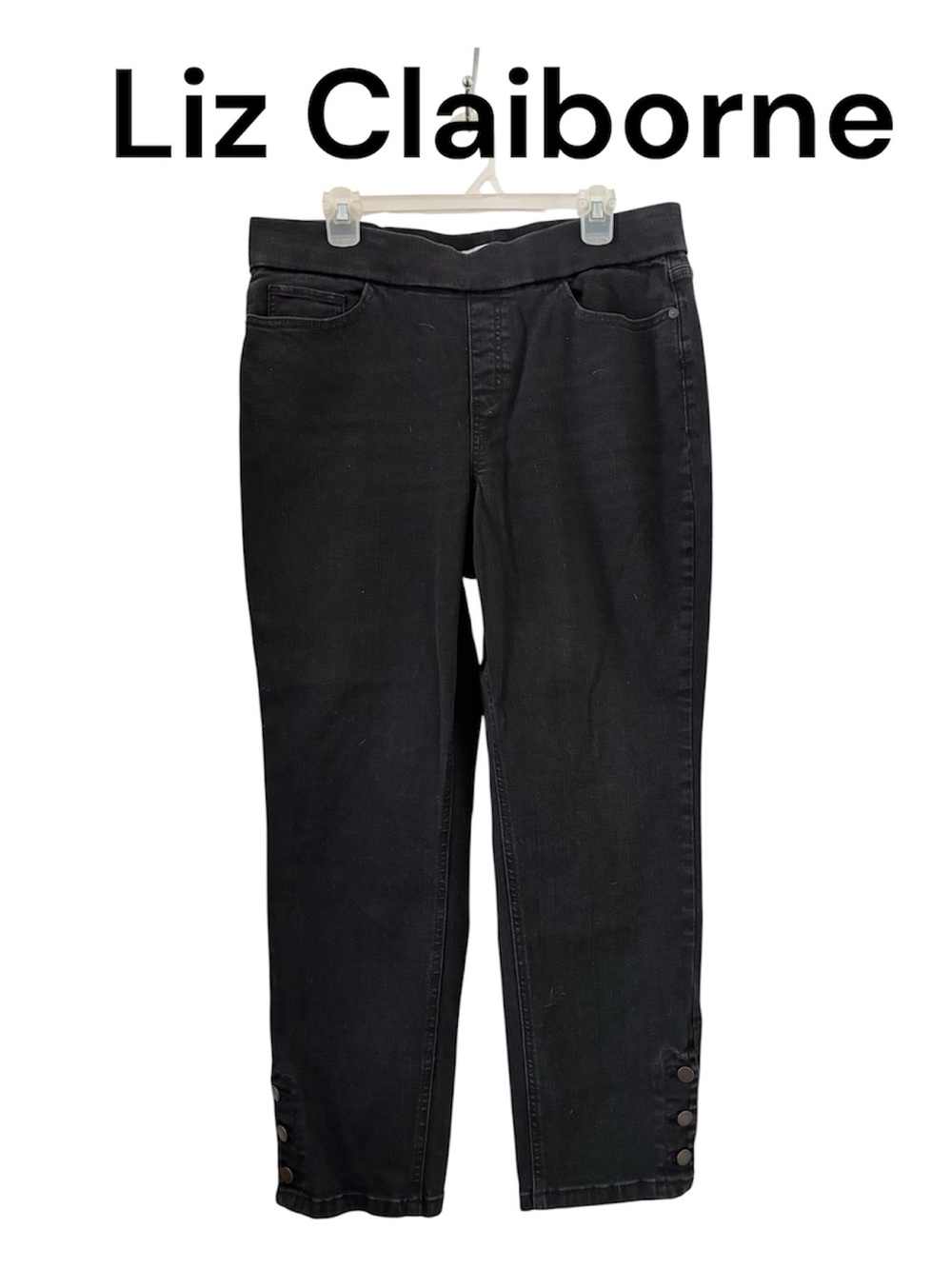 Liz Claiborne Black Button-Hem Stretch Pants sz 14